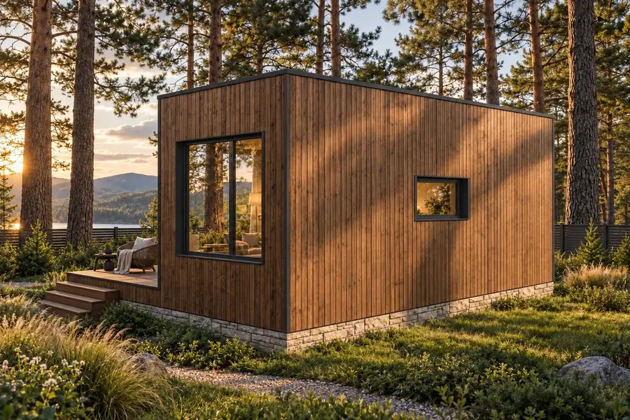 Проект модульного дома 4,9 х 5,9 м, 25 м² с террасой