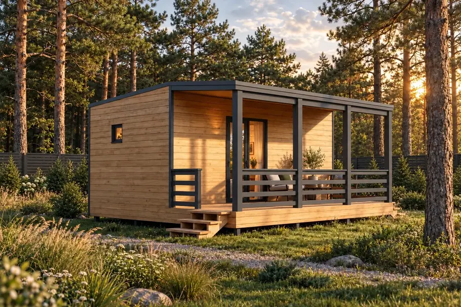 Проект модульного дома 3 x 6 м, 27 м² с террасой