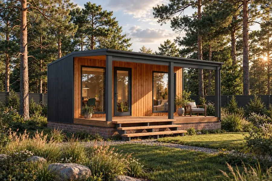 Проект модульной бани 2,4 x 5 м, 22 м² c террасой