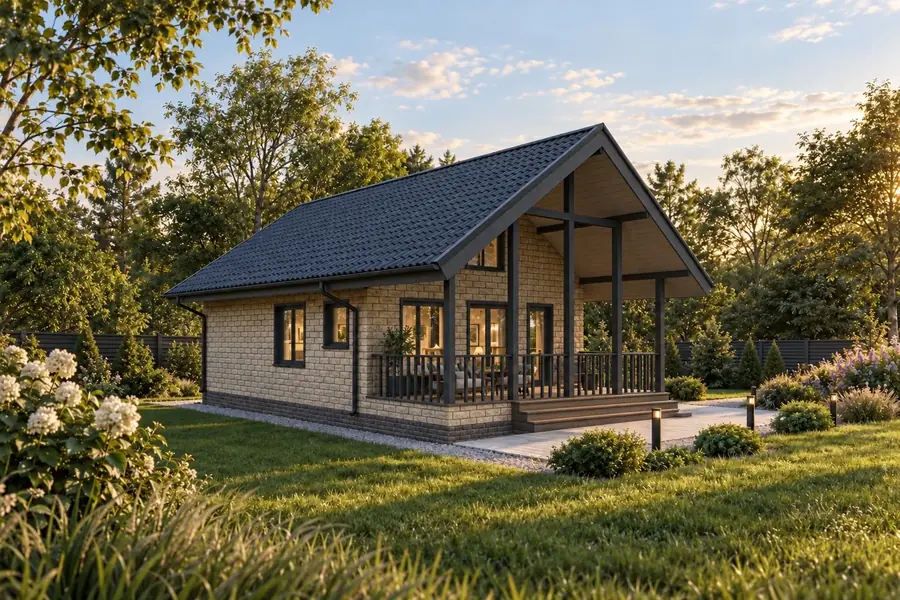 Проект загородного дома с террасой 7,5х12,0-90 м²